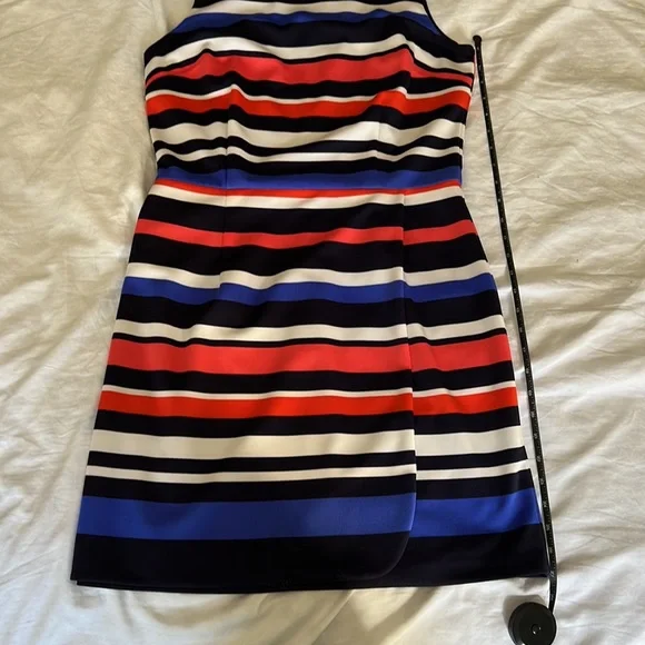 Vince Camuto Lined Navy, Blue, White & Coral Striped Dress - Picture 10 of 11